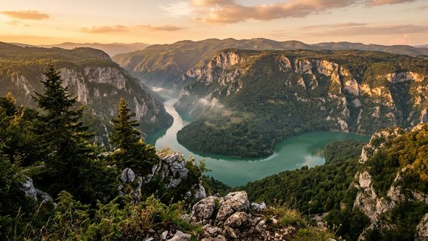 Vidikovac Banjska stena i kanjon Drine u zlatnom satu